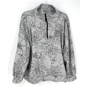 Talbots T by Talbots 3X Gray Floral Pullover Zip Neck Kangaroo Pocket Stretch
